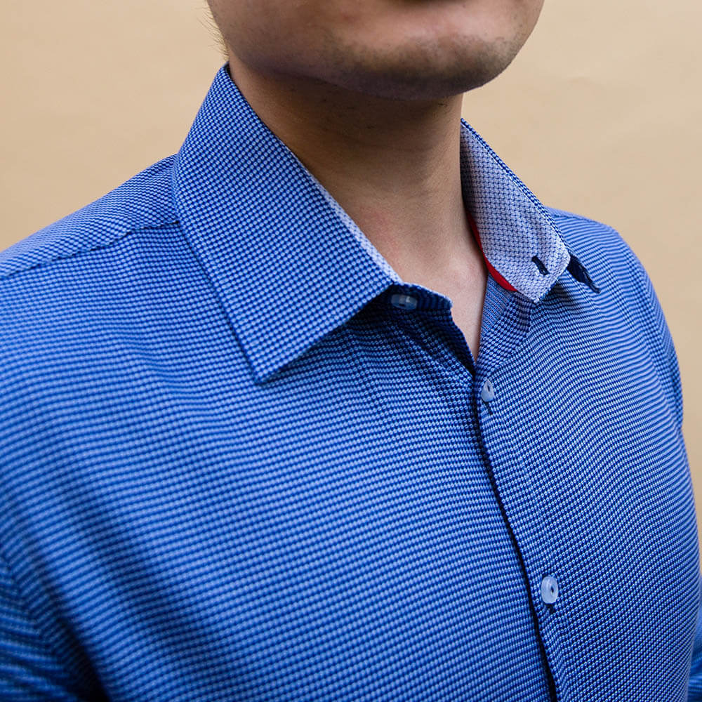 Navy Textured Patterned Dress Shirt | The Pebble