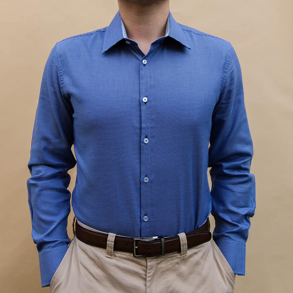 Navy Textured Patterned Dress Shirt | The Pebble