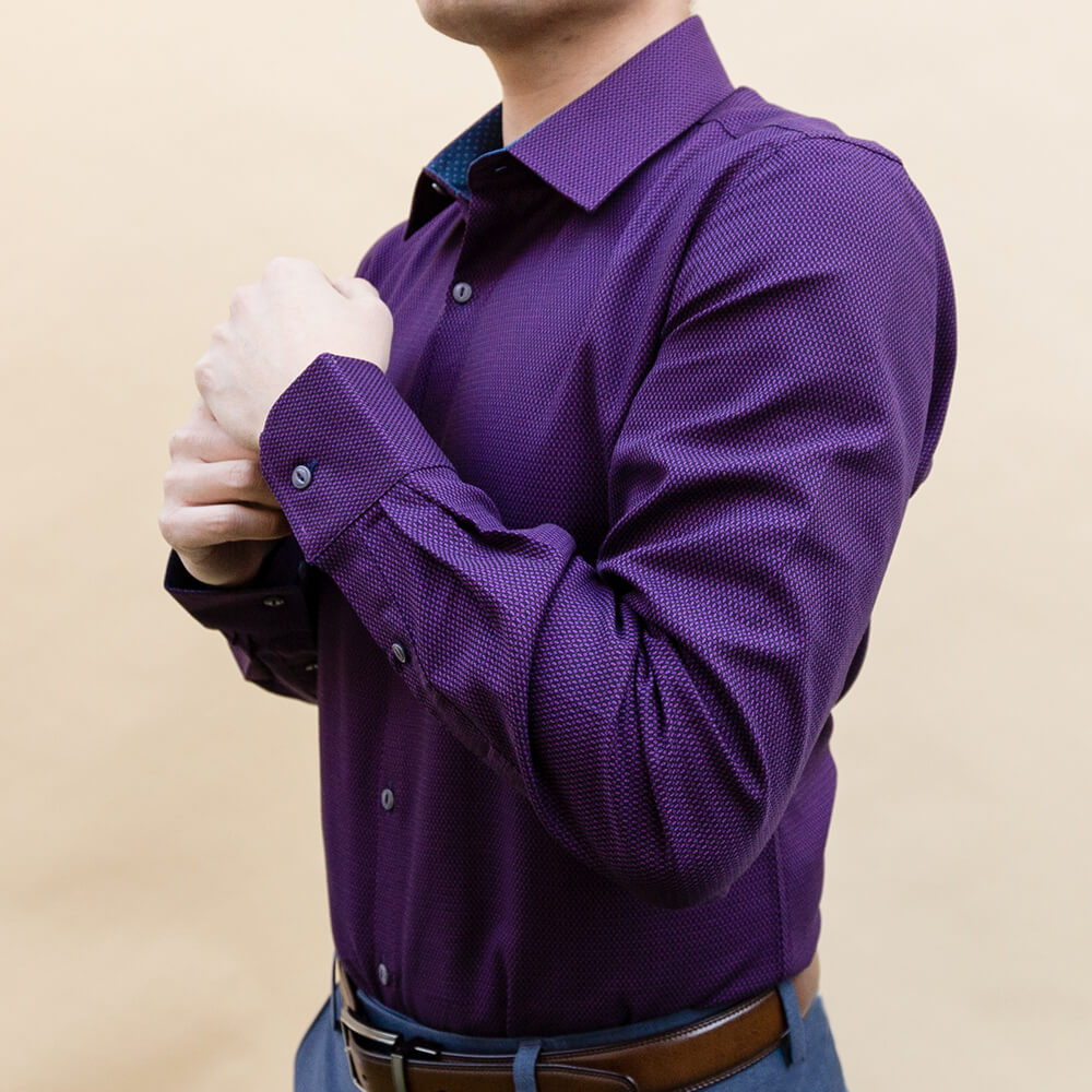 purple formal shirts with navy pants