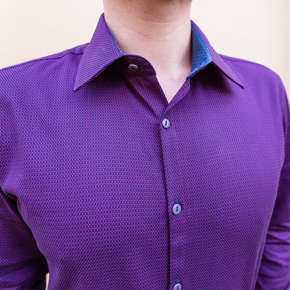closeup of purple pattern dress shirt for men