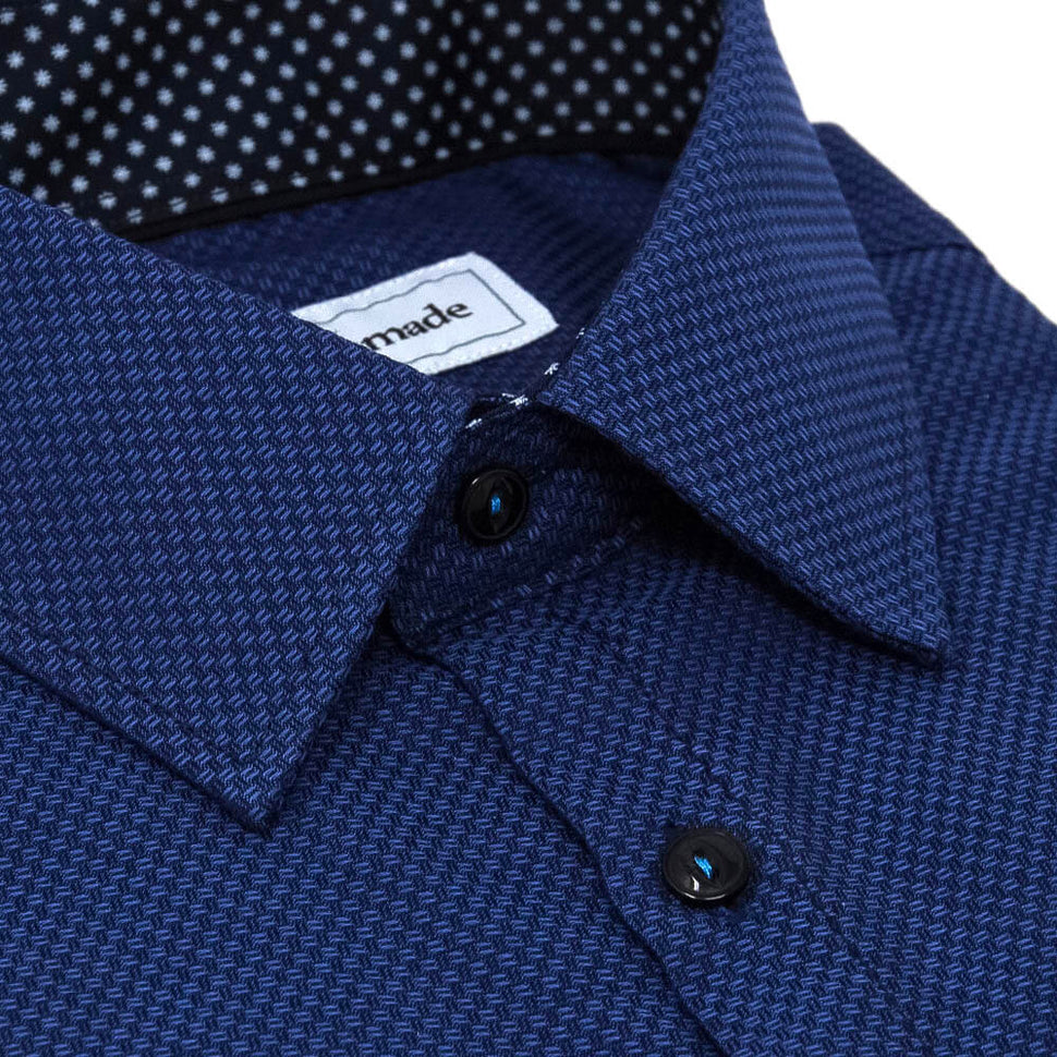 Men's Dark Navy Blue Textured Dress Shirt | Nimble Made