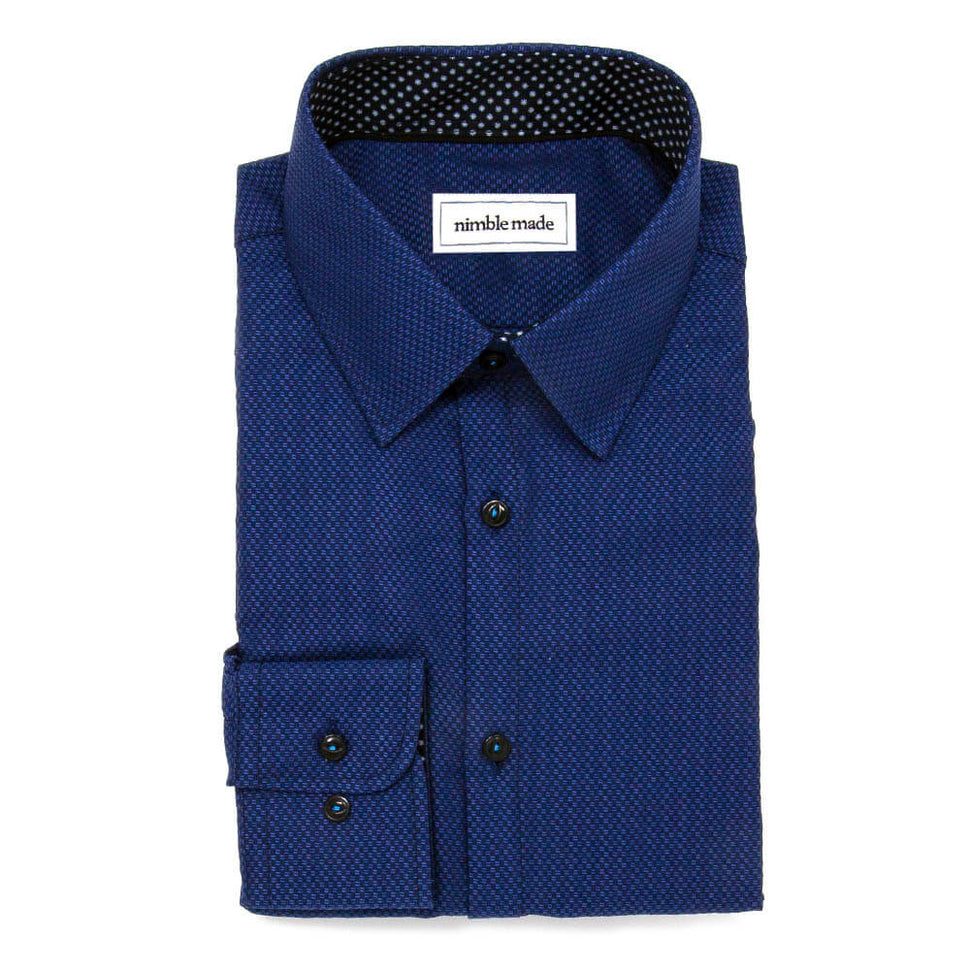Men's Dark Navy Blue Textured Dress Shirt | Nimble Made