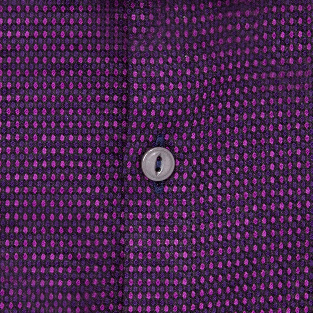 fabric details of royal purple dress shirt with magenta