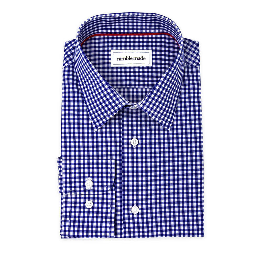 Navy Blue Checkered Dress Shirt