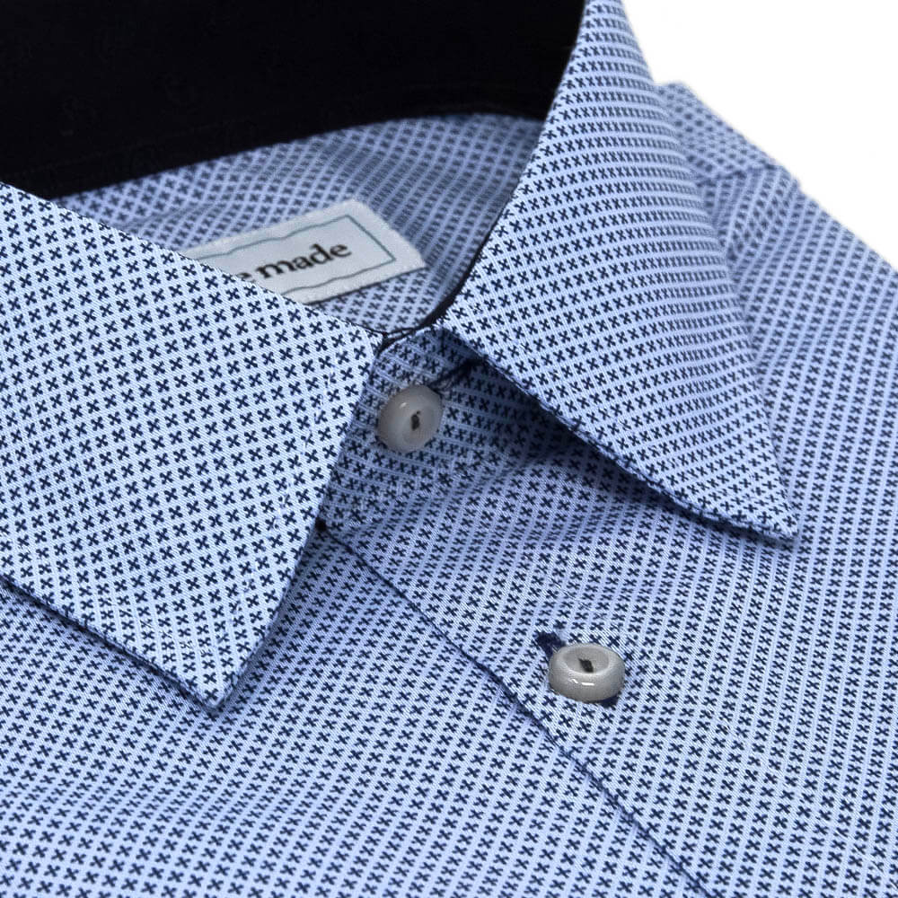 blue printed patterned dress shirt for men