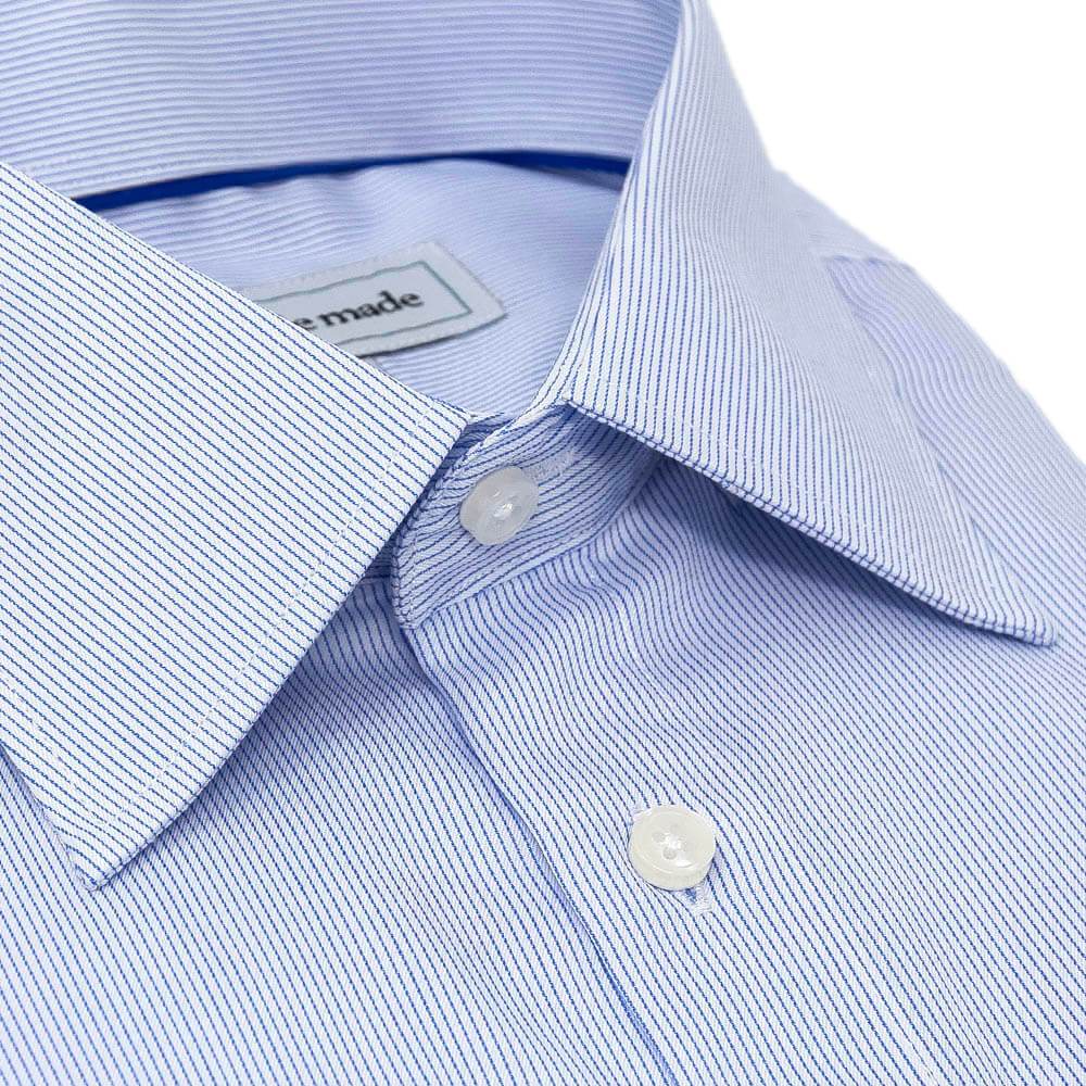 White and light blue striped pure cotton tailored shirt