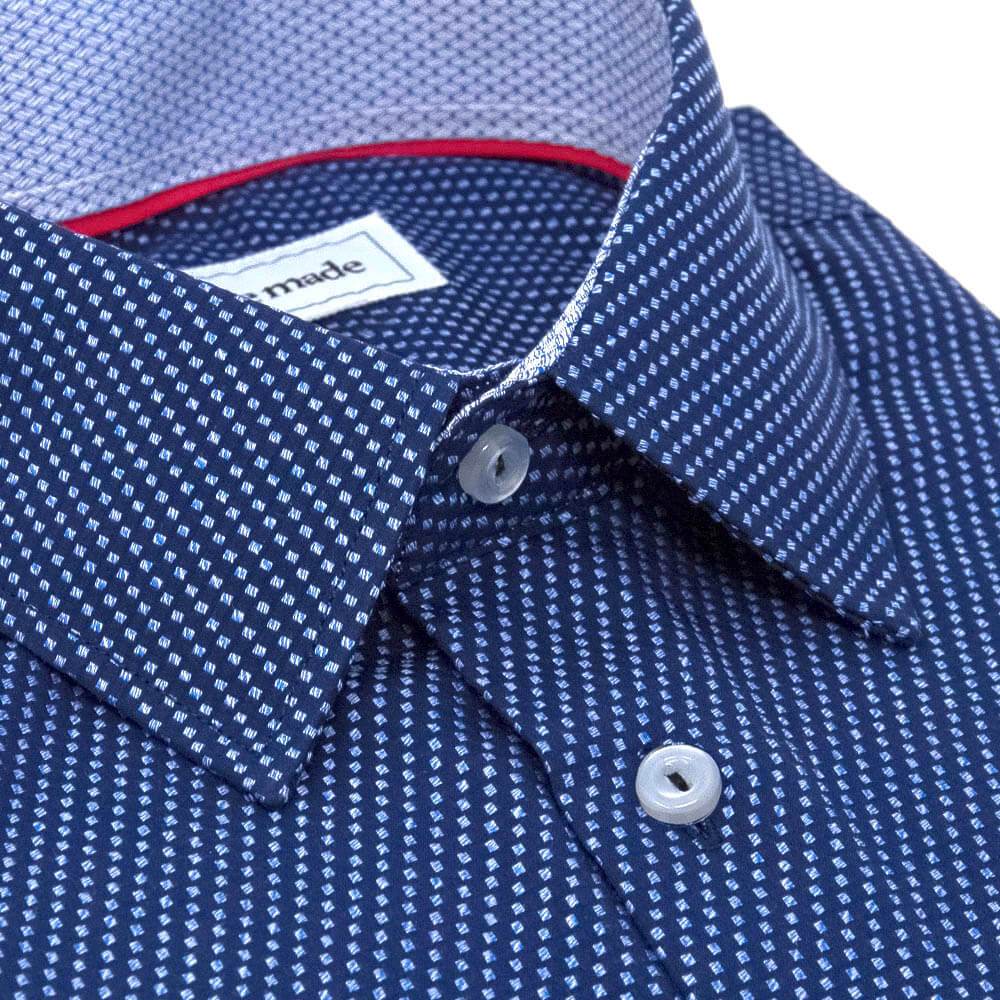 slim-navy-checkered-shirt-angled-collar-closeup