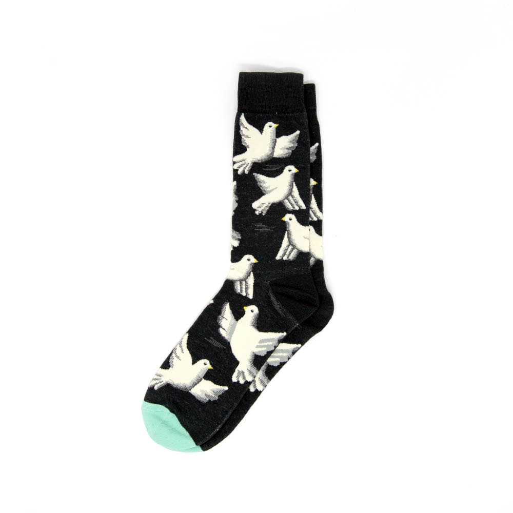 Flying Doves Black Fun Dress Socks