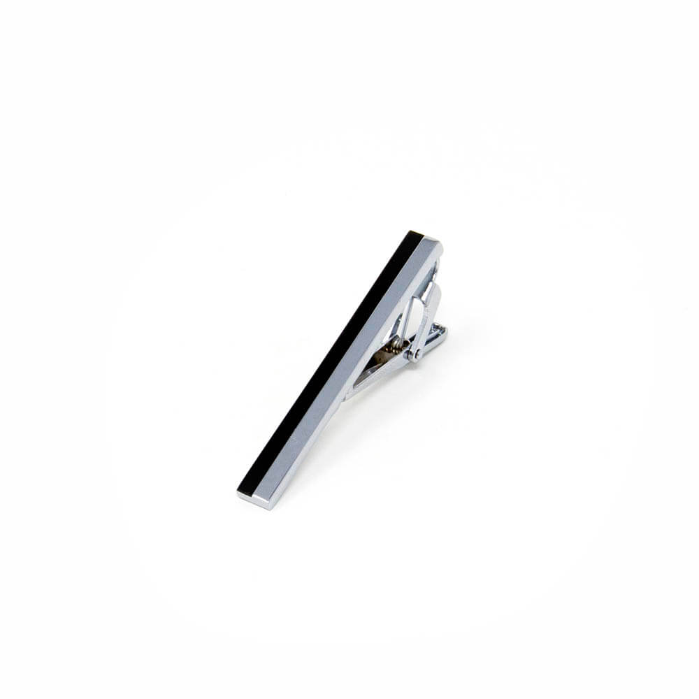 Black and Silver Striped Tie Clip